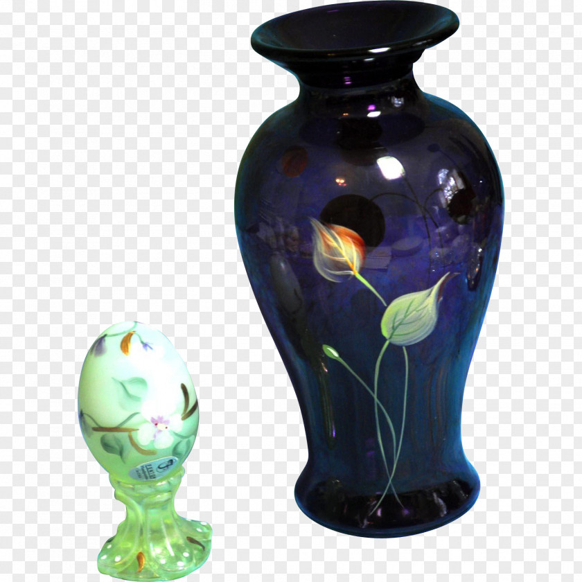 Hand Painted Lotus Vase Ceramic Cobalt Blue Glass PNG