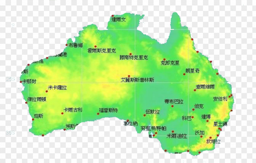 Yellow Green Cartoon Map Of Australia Sydney Brisbane Perth Adelaide Victoria PNG