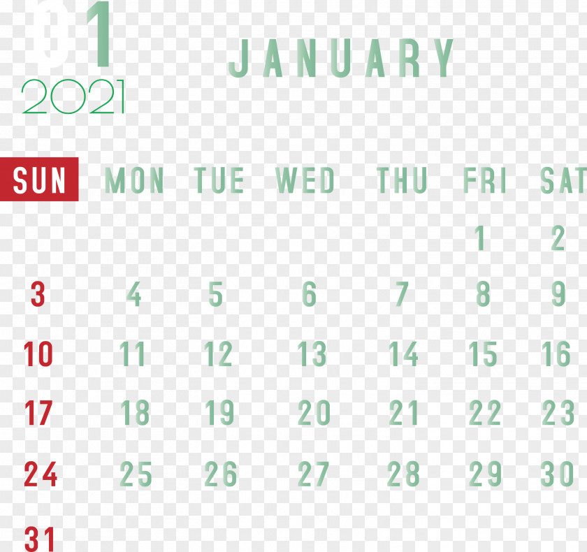 January 2021 Monthly Calendar Printable Template PNG