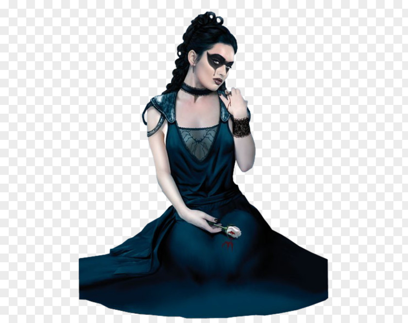 Victorian Woman Gothic Art Kadın White Black Teal PNG