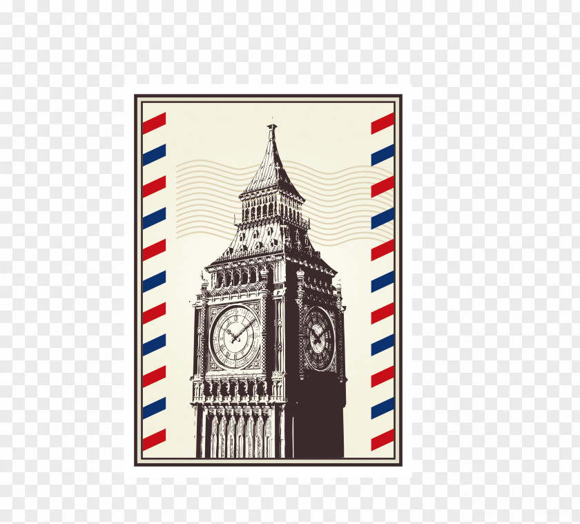 Vintage British Stamp London Paris Postage Postcard PNG
