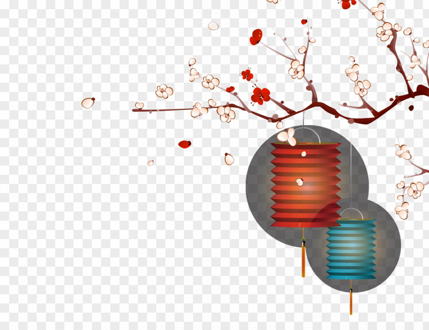 Romantic Cherry Tree Lantern Plum Blossom Clip Art PNG