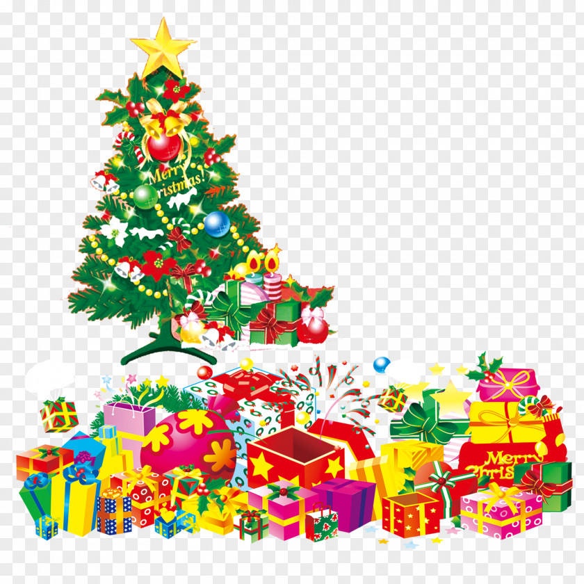 A Lot Of Christmas Presents Santa Claus Gift Tree PNG