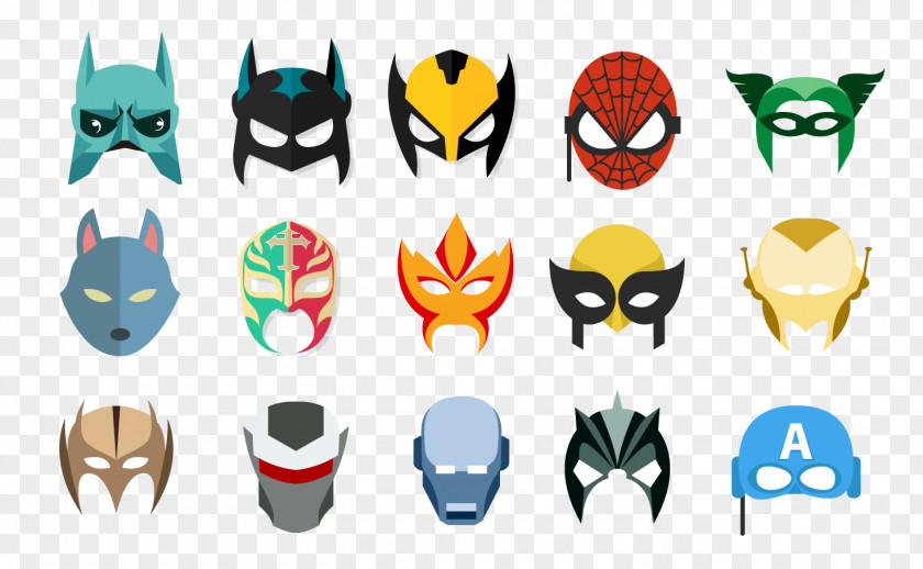European And American Film Hero Vector Masks Batman Spider-Man Iron Man Mask PNG