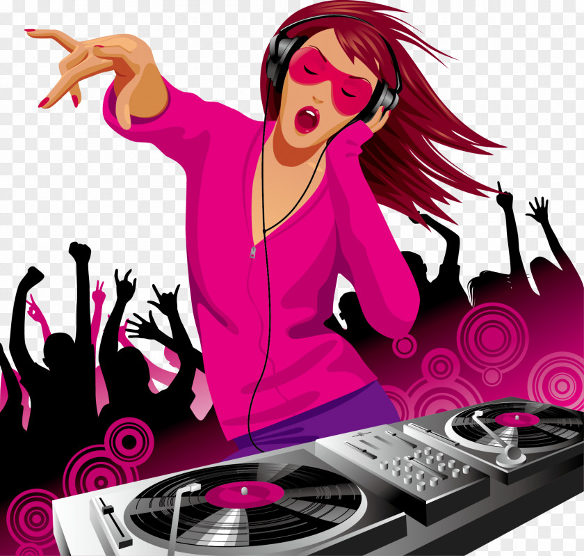 Beating Loudly Singing Vector Woman Disc Jockey Dance Clip Art PNG