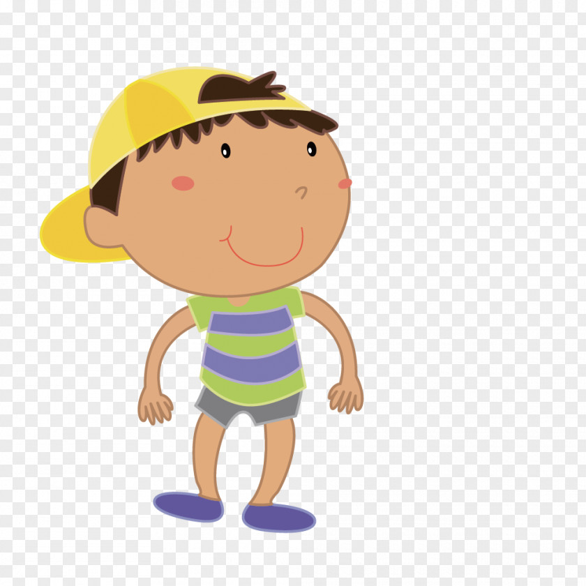 Vector Drawing Yellow Hat Green Striped Shirt Boy Cartoon Royalty-free Child Illustration PNG