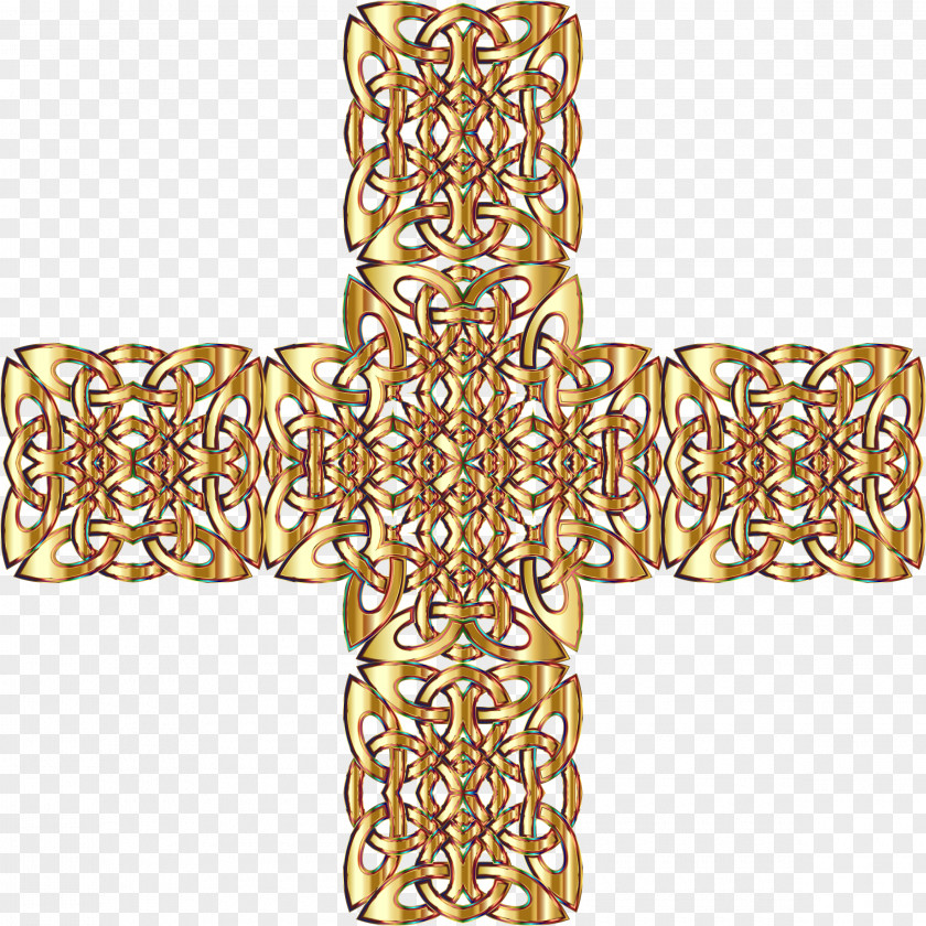 Golden Pattern Celtic Cross Christian Knot Clip Art PNG