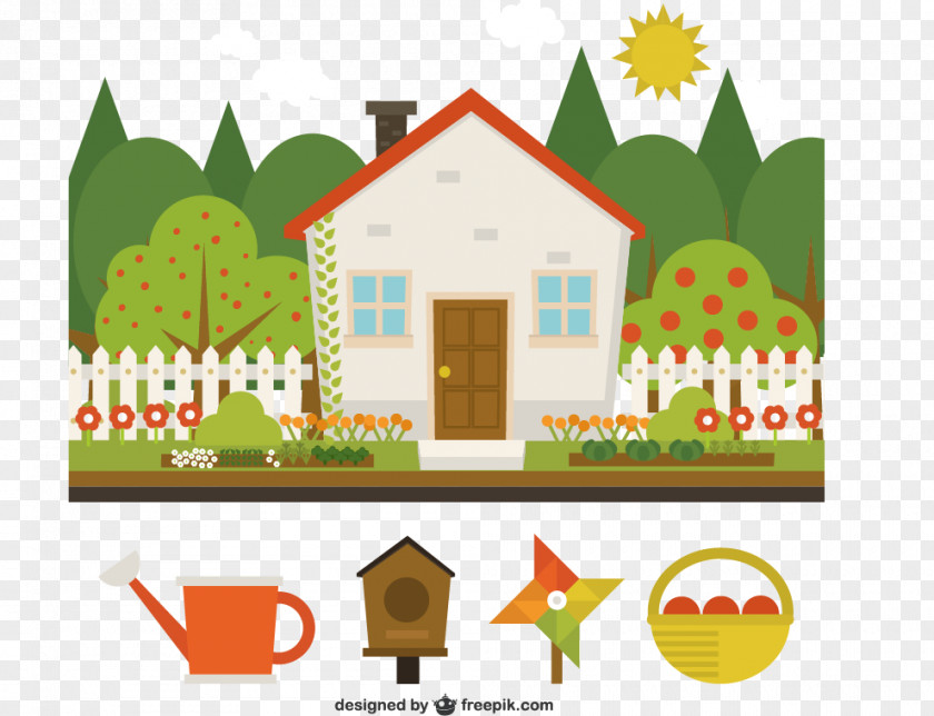 Cartoon House With A Garden Vector Material Downloaded, Buyer Home Real Estate Maid Service PNG