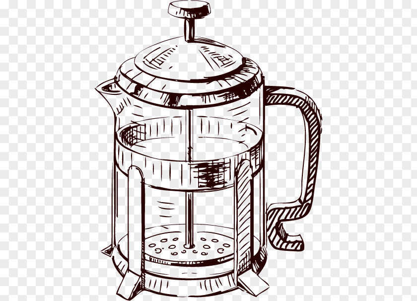 Cartoon Painted Coffee Cup Tea Cafe French Press Drawing PNG