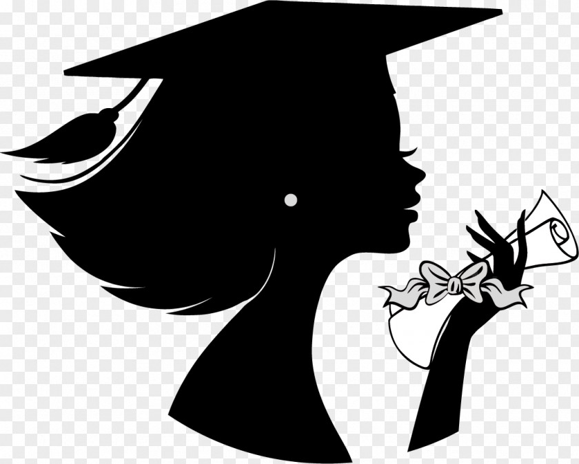 Graduation Ceremony Silhouette Female Girl PNG ceremony Girl, class of 2018, silhouette graduated woman holding diploma clipart PNG