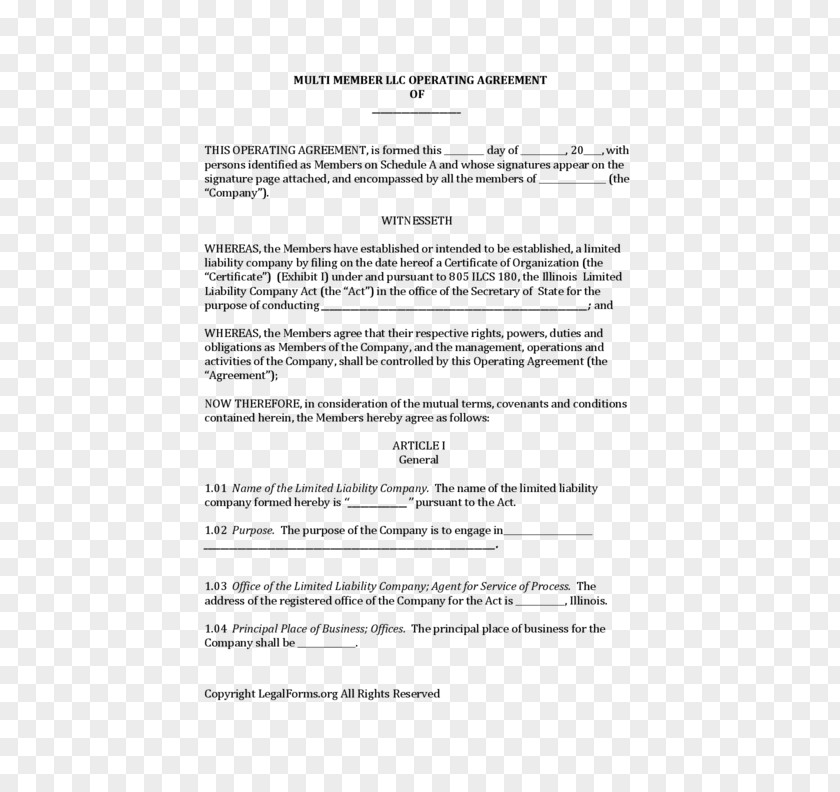 Operating Agreement Contract Limited Liability Company Lien Document PNG