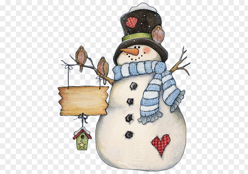 Watercolor Country Christmas Card Snowman Clip Art PNG