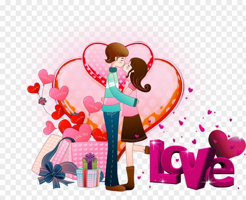 Kissing Couple Gift Valentines Day Illustration PNG