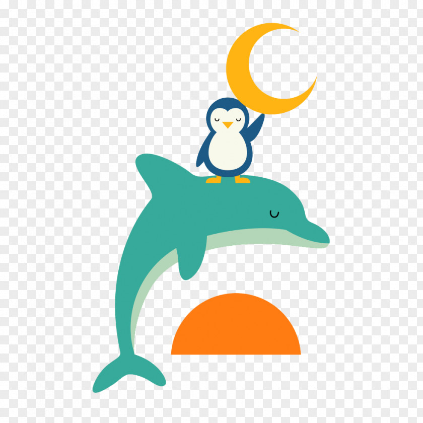 Flat Sunrise Dolphin Penguin Painting Drawing Poster Illustrator Illustration PNG