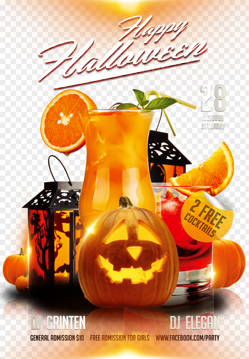 Pumpkin Lantern Halloween Costume Party Flyer PNG