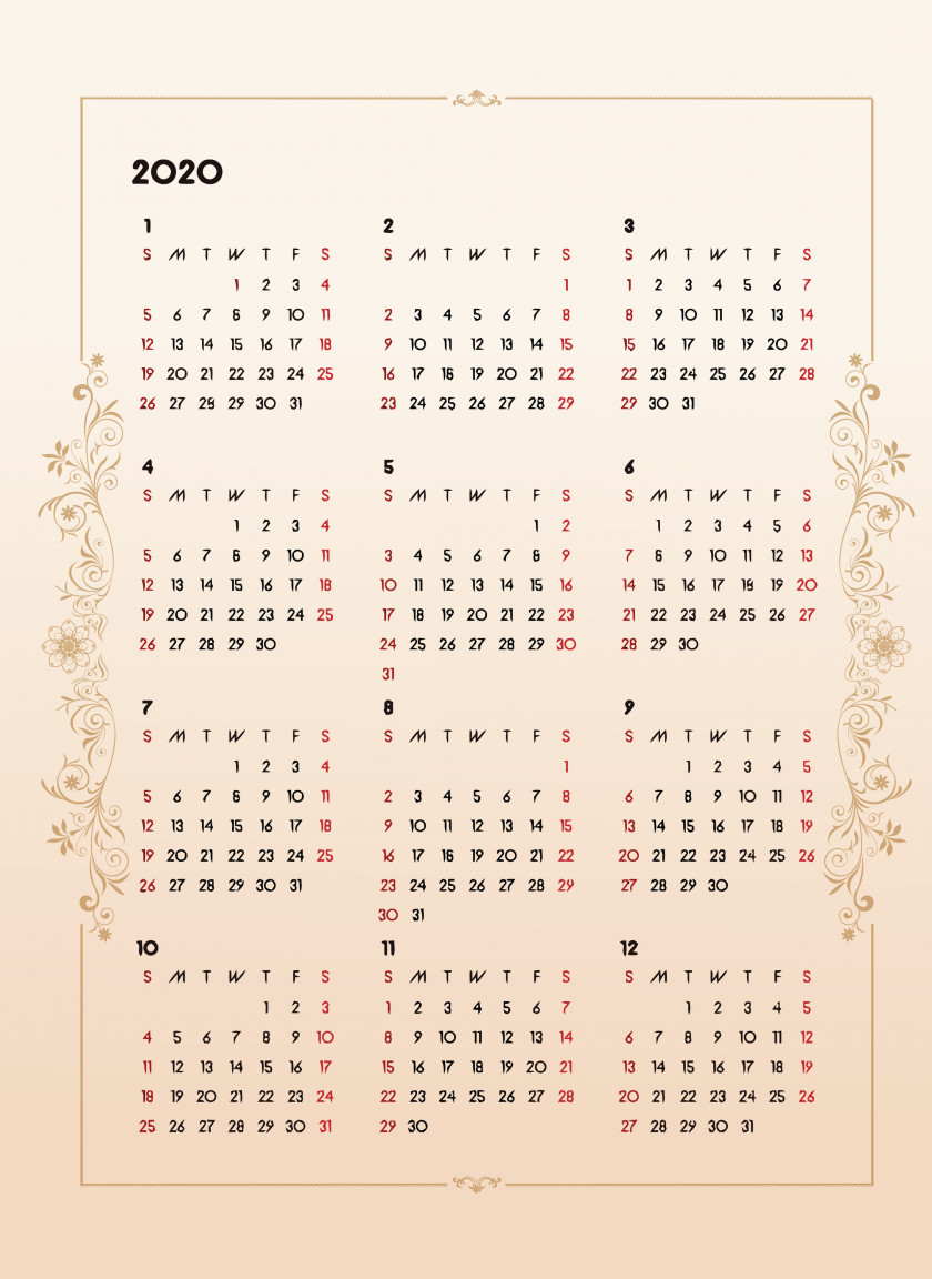 2020 Printable Calendar PNG