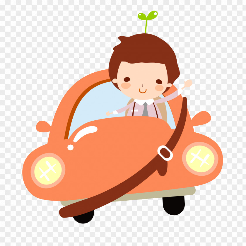 Cute Hand Painted Figure Driving Vector Illustration. Car Drawing Illustration PNG