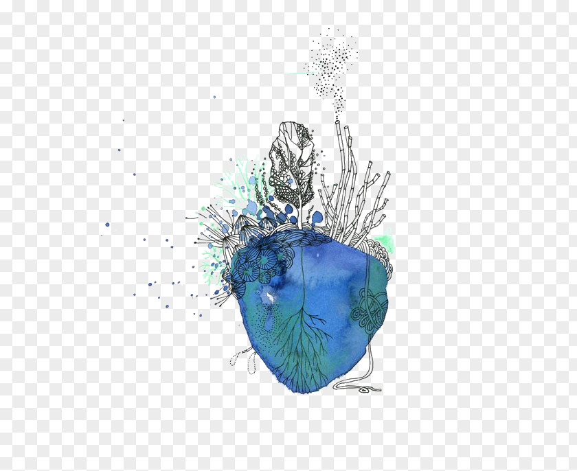 Heart Watercolor Painting Ink Illustration PNG