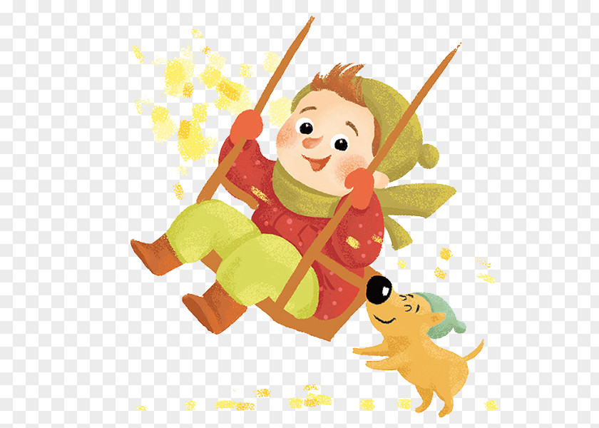 Autumn And Puppies Swing Boy Book Publisher Illustration PNG