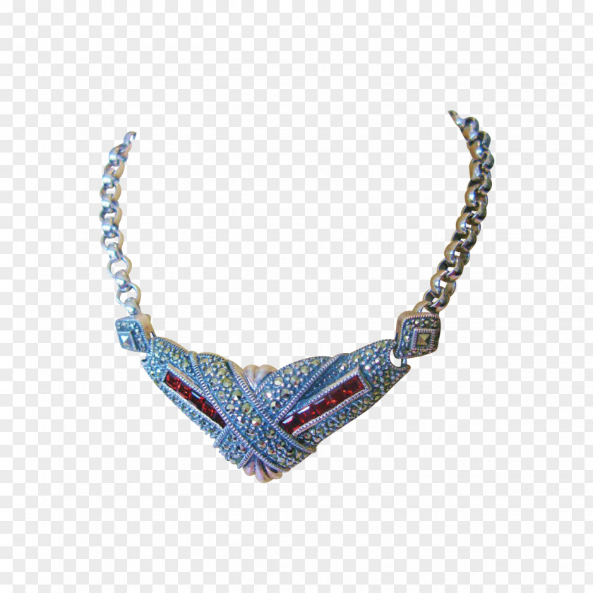 Necklace Bead Silver Chain Turquoise PNG