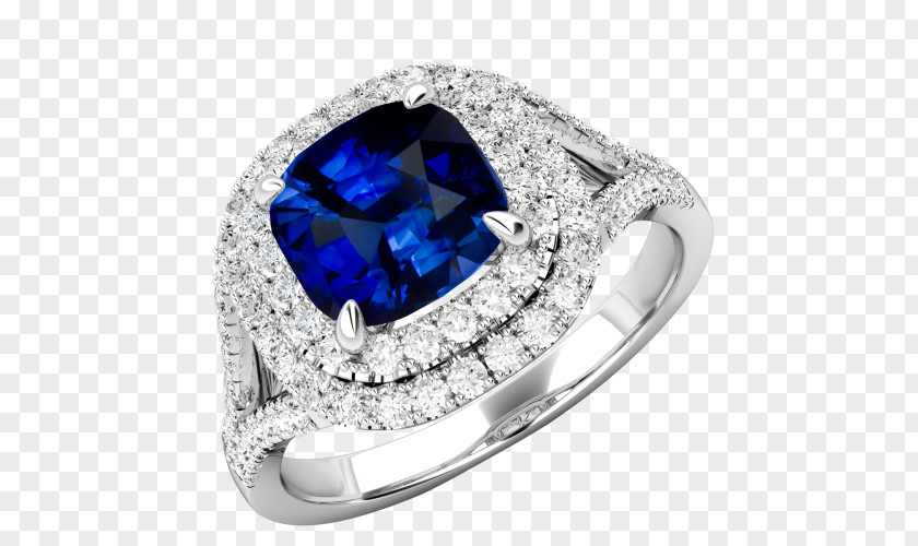 Sapphire Engagement Ring Diamond Prong Setting PNG