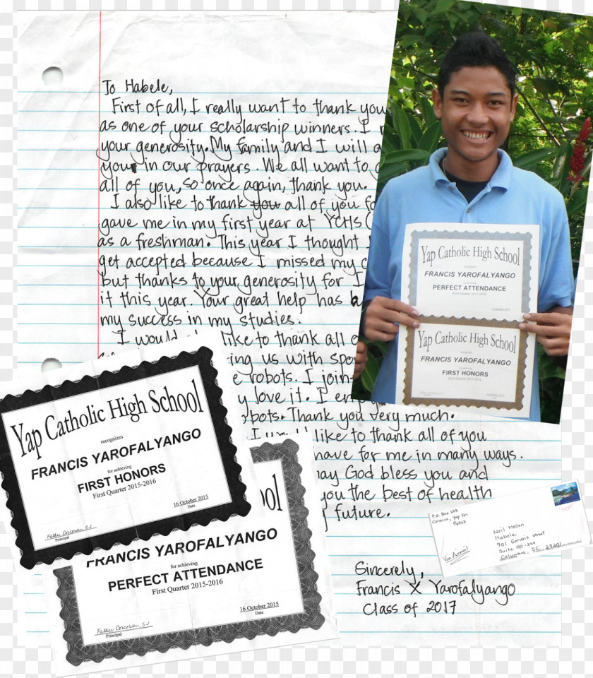 High Grade Honor Yap Catholic School Habele Student Scholarship PNG