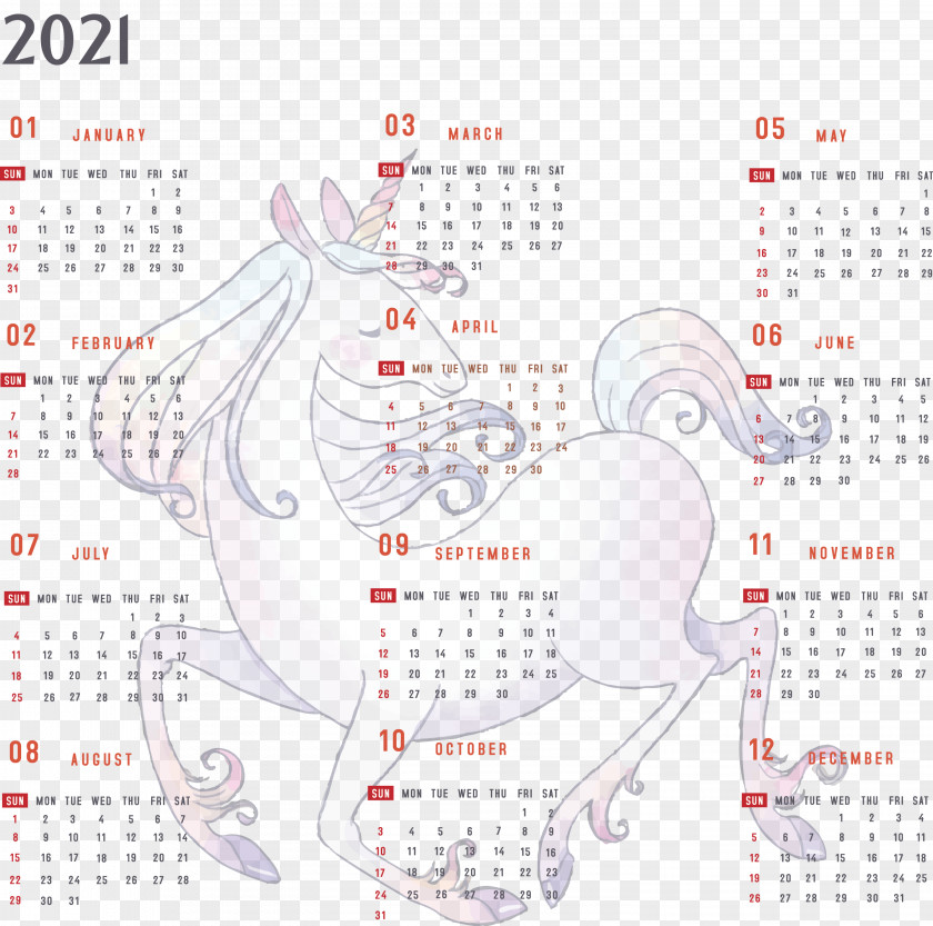 Year 2021 Calendar Printable Yearly Full PNG