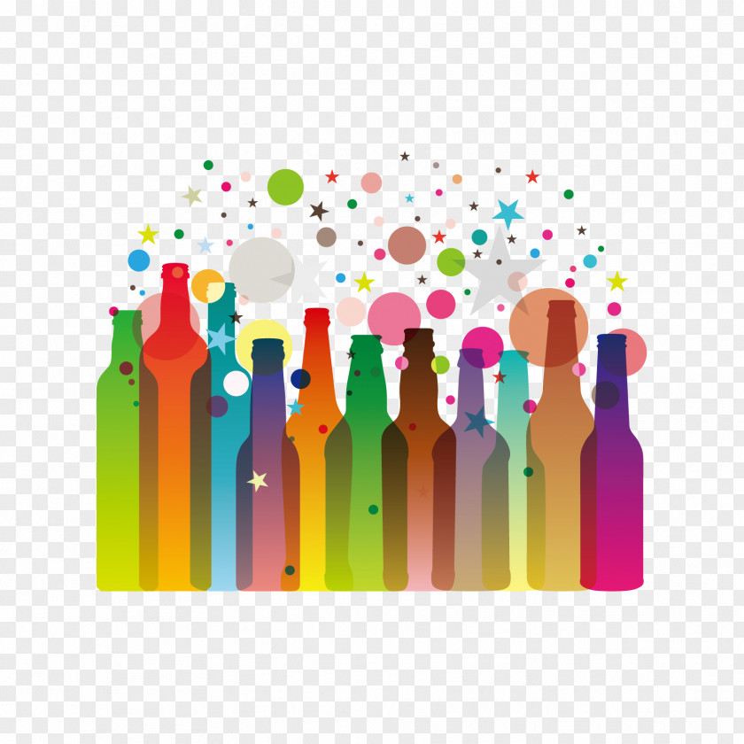 Vector Color Dots And Bottles Beer Wine Champagne Bottle Drink PNG