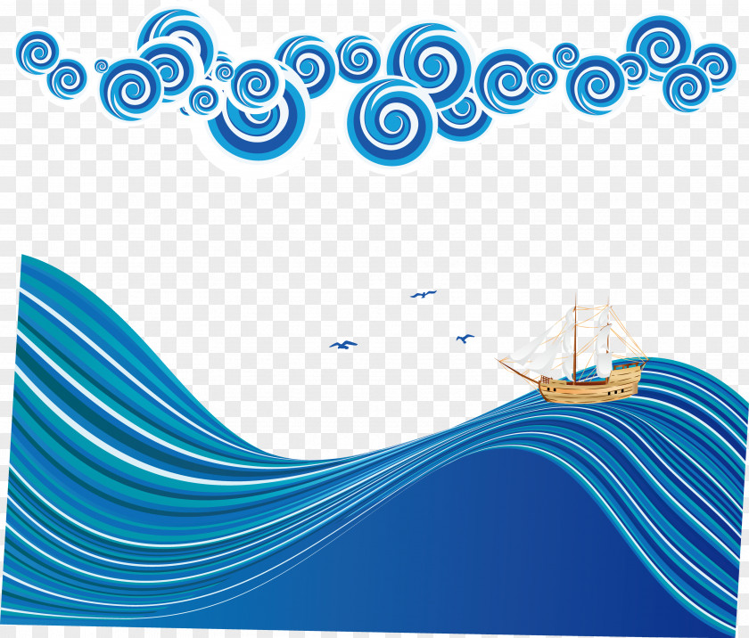 Decorative Blue Sea And Sailing PNG