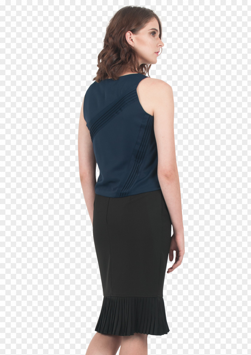 And Pleated Skirt Little Black Dress Shoulder Sleeve M PNG