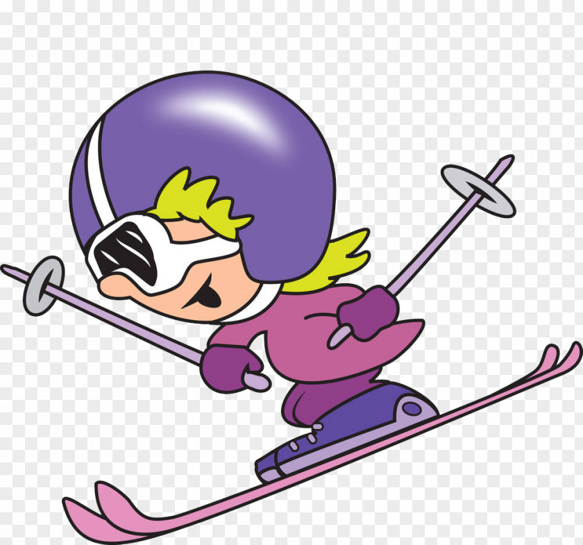 A Skier In Safety Helmet Alpine Skiing Cartoon Clip Art PNG
