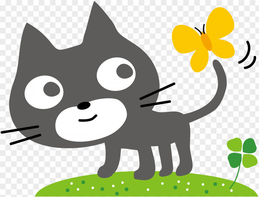 Black Cat Illustration Four-leaf Clover Image PNG