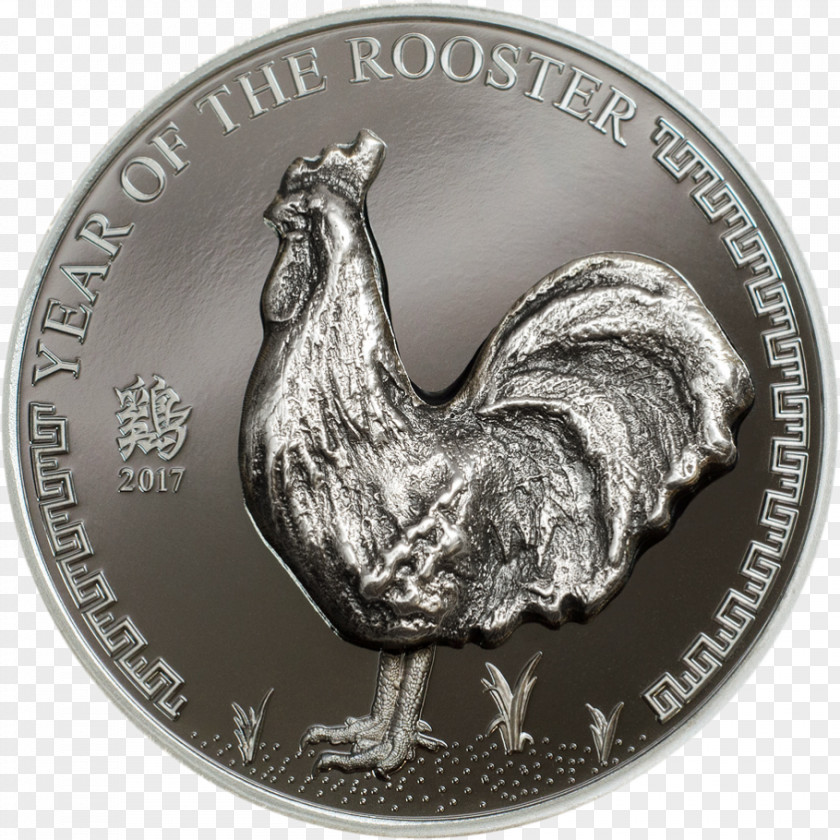Metal Coin Rooster Silver Mongolia PNG