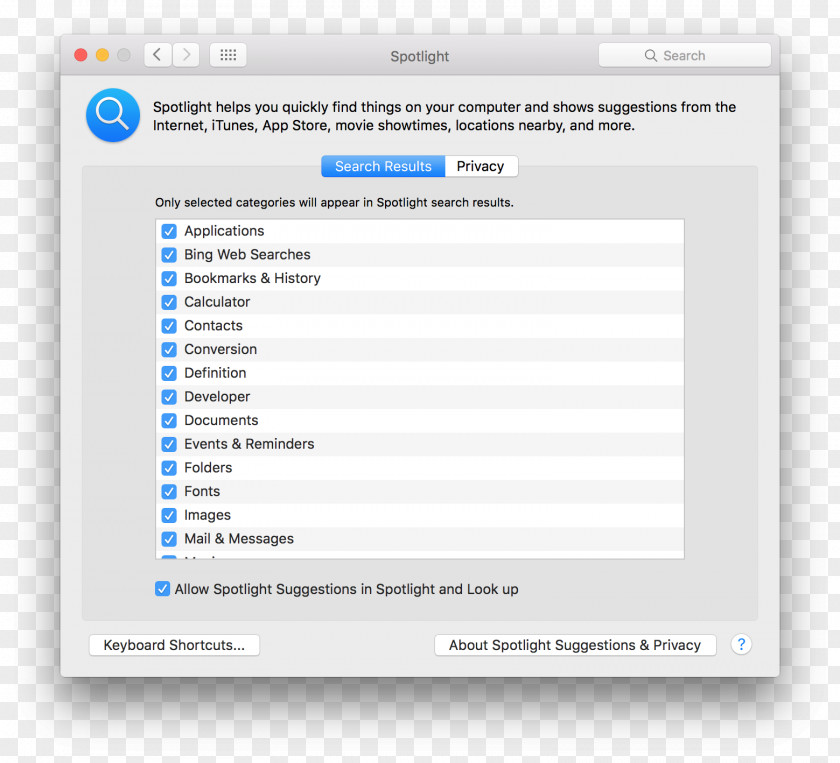 Spotlight Display Of Results MacOS Sierra Apple PNG