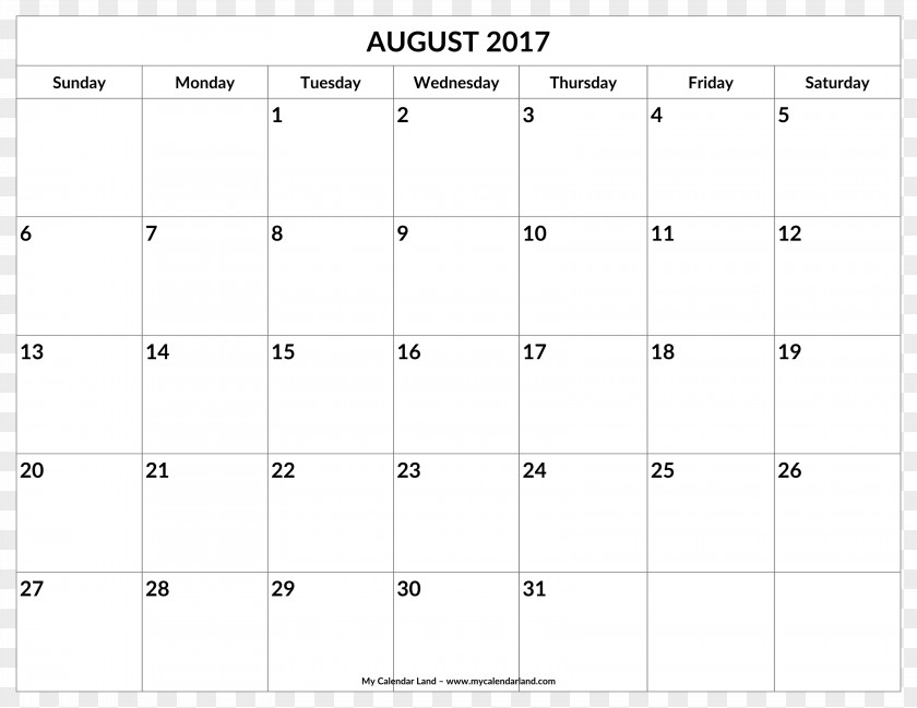 August 0 Calendar 1 Month PNG