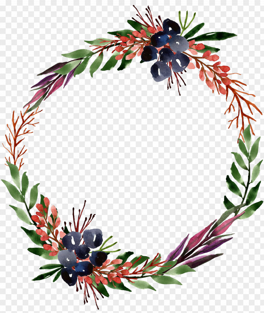 Purple Flower Wreath Of Green Leaves Tree Christmas Ornament PNG