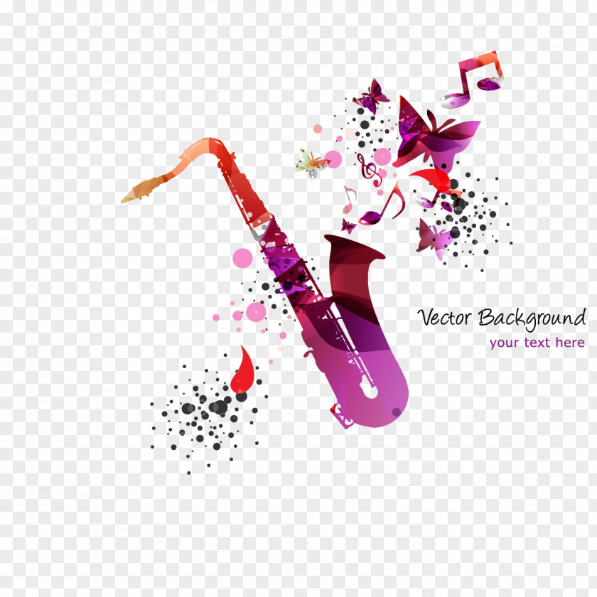 Vector Saxophone And Butterflies Wedding Invitation Greeting Card Birthday PNG