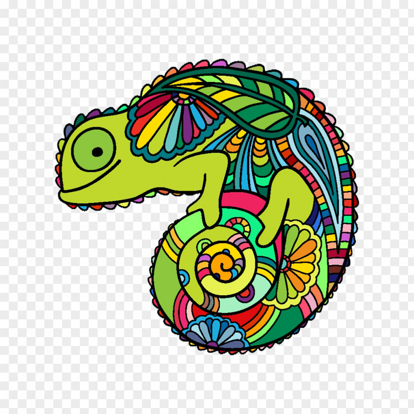 Hand-painted Decorative Chameleon Illustration PNG
