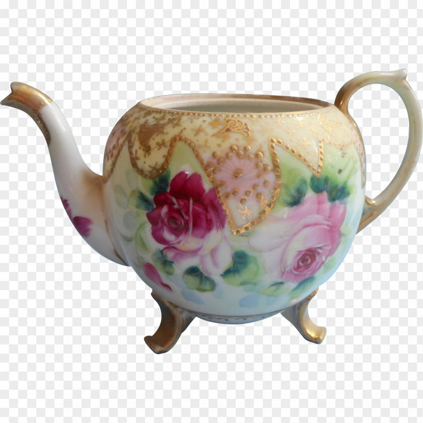 Hand Painted Teapot Saucer Porcelain Kettle Pottery PNG
