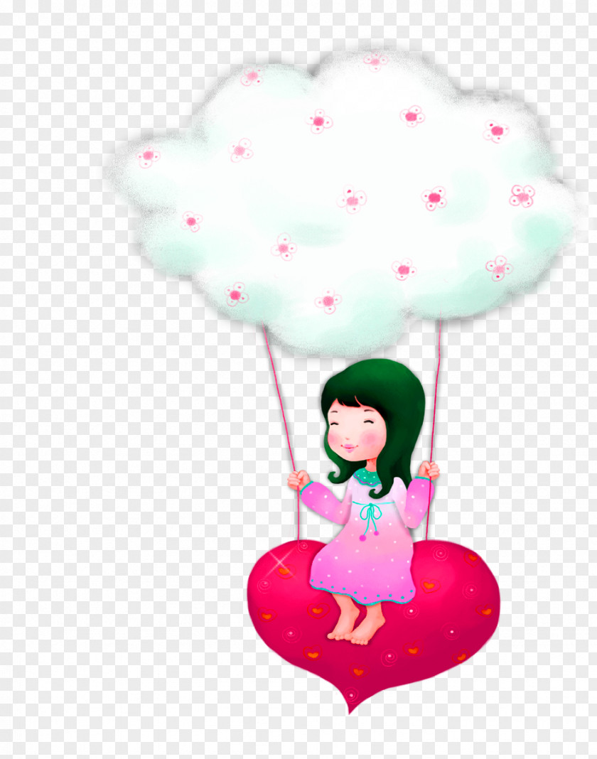 Girl Love Child PNG Child, Green cartoon hot air balloon girl decoration pattern clipart PNG