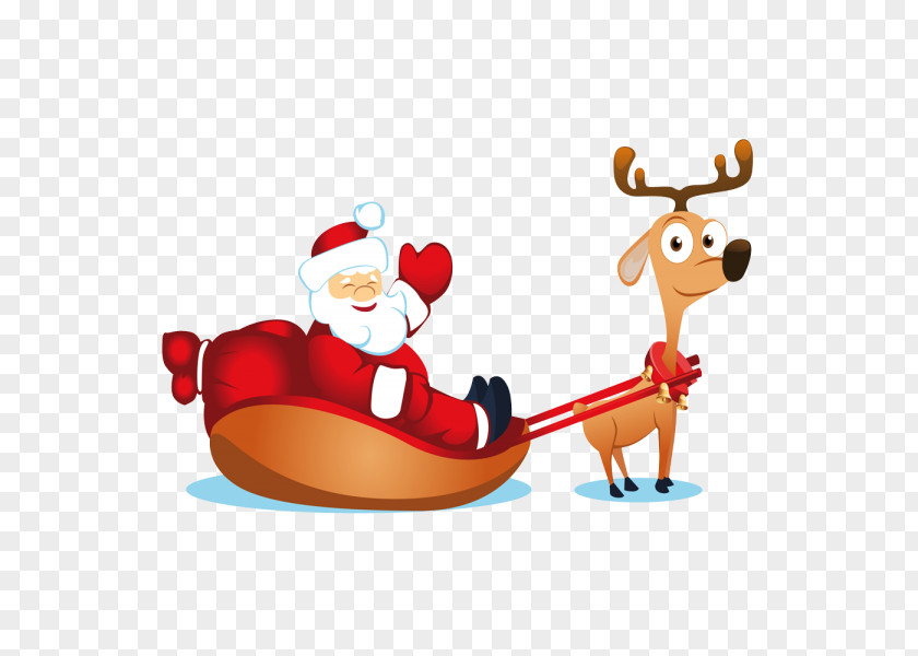 Santa Claus Christmas Card Reindeer Sled PNG