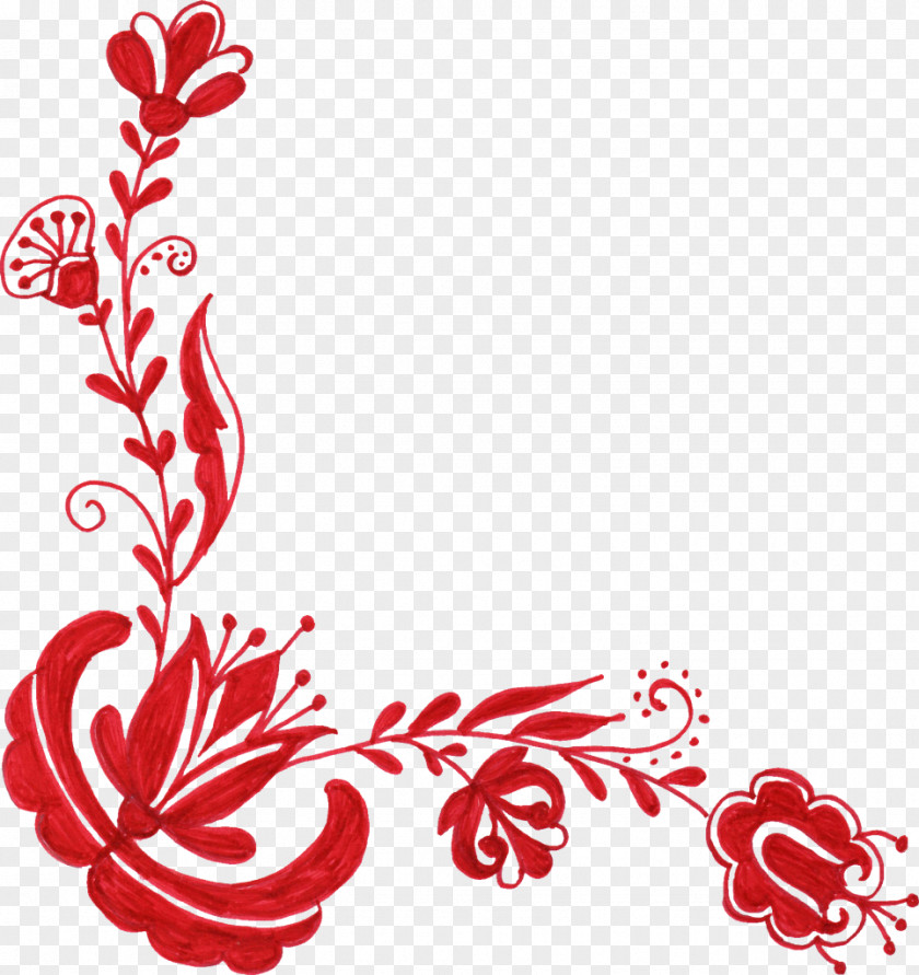Floral Corner Flower Red Design Clip Art PNG