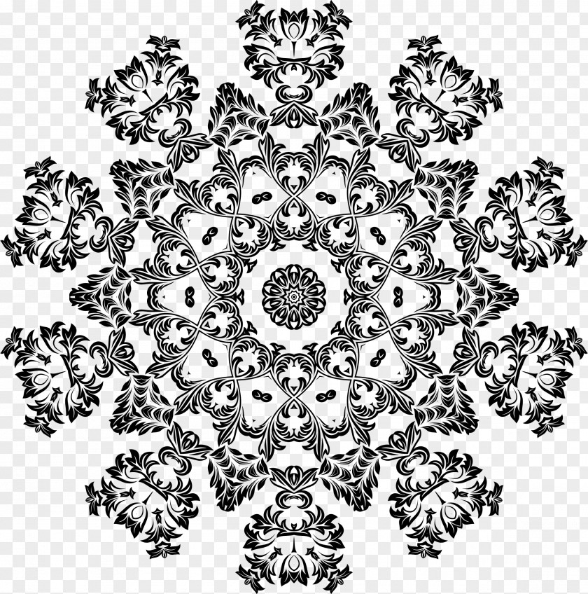 Decorative Pattern Blooming Black And White Clip Art PNG