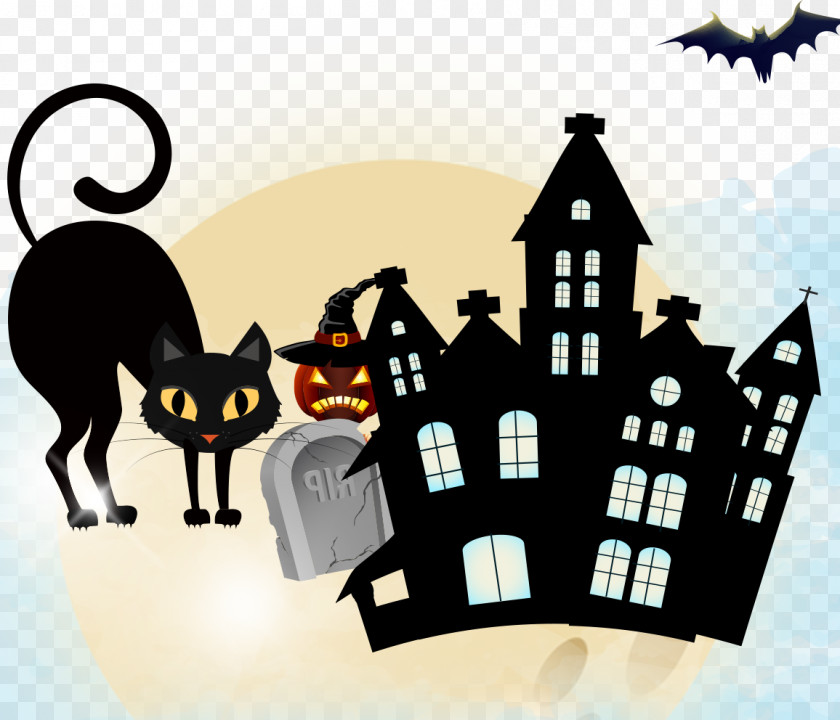 Halloween Haunted House Castle Card PNG