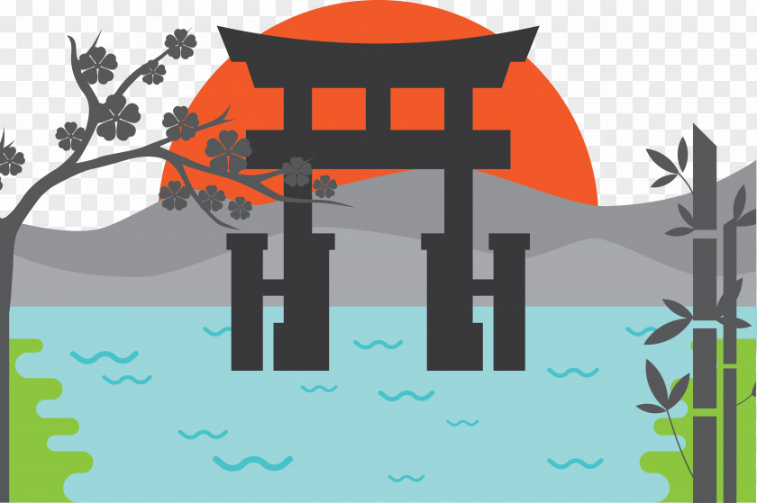 Chinese Temple Vector Itsukushima Shrine The Great Torii Illustration PNG