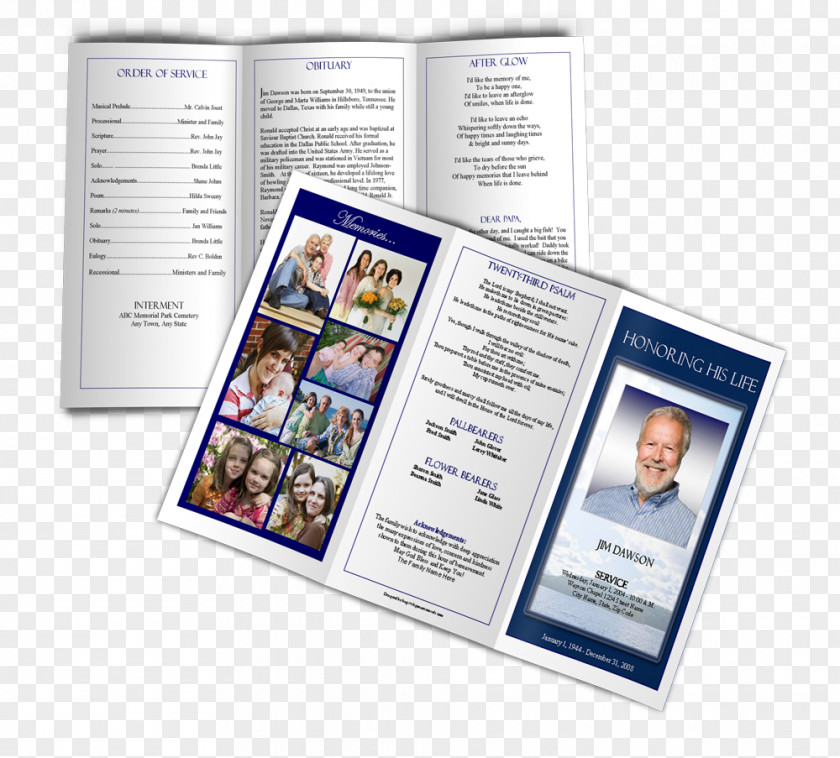 Pamphlet Funeral Brochure Template Page Layout PNG