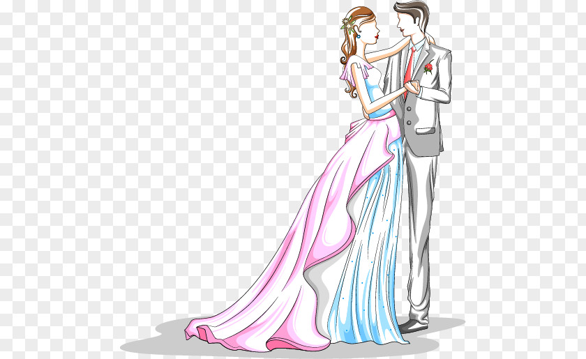 Valentines Day Painted The Bride And Groom Cartoon Wedding Illustration PNG