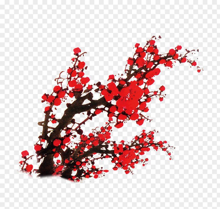 Chinese Wind Plum Red Ink Decorative Pattern PNG