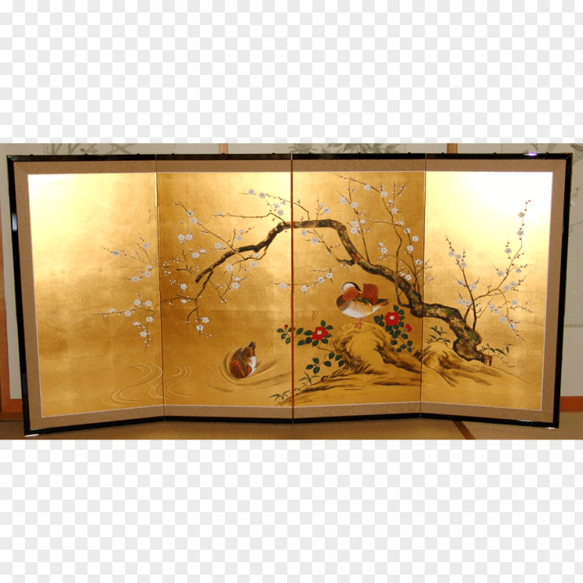 Folding Screen Byōbu Heian Period Japanese Painting PNG