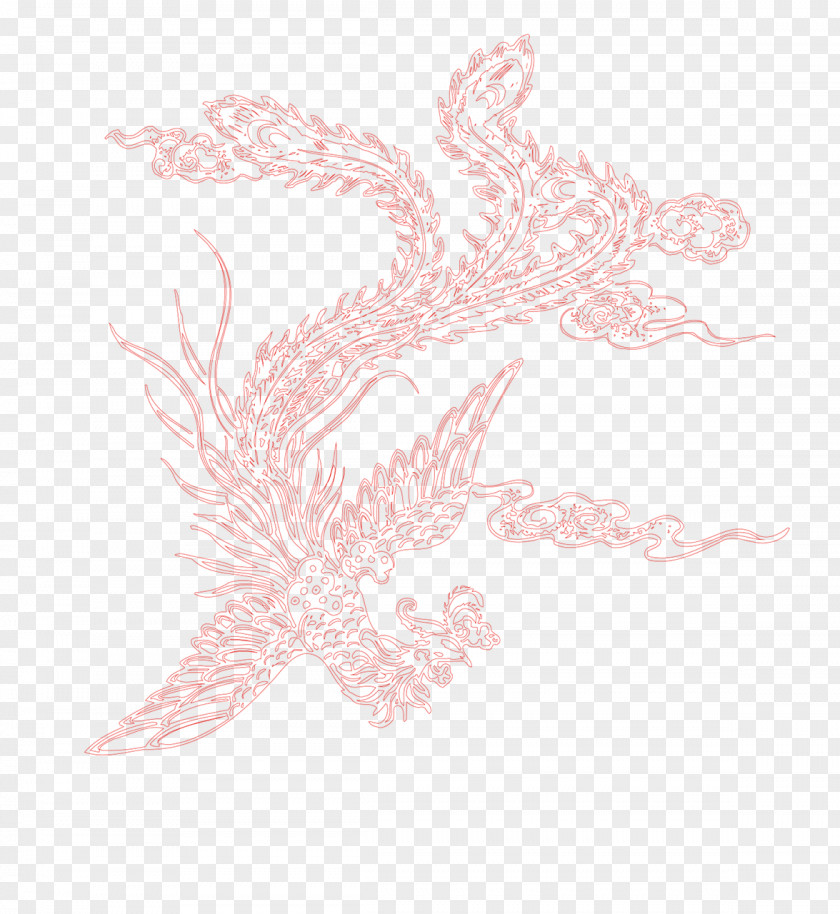 Red Phoenix Text Petal Pattern PNG